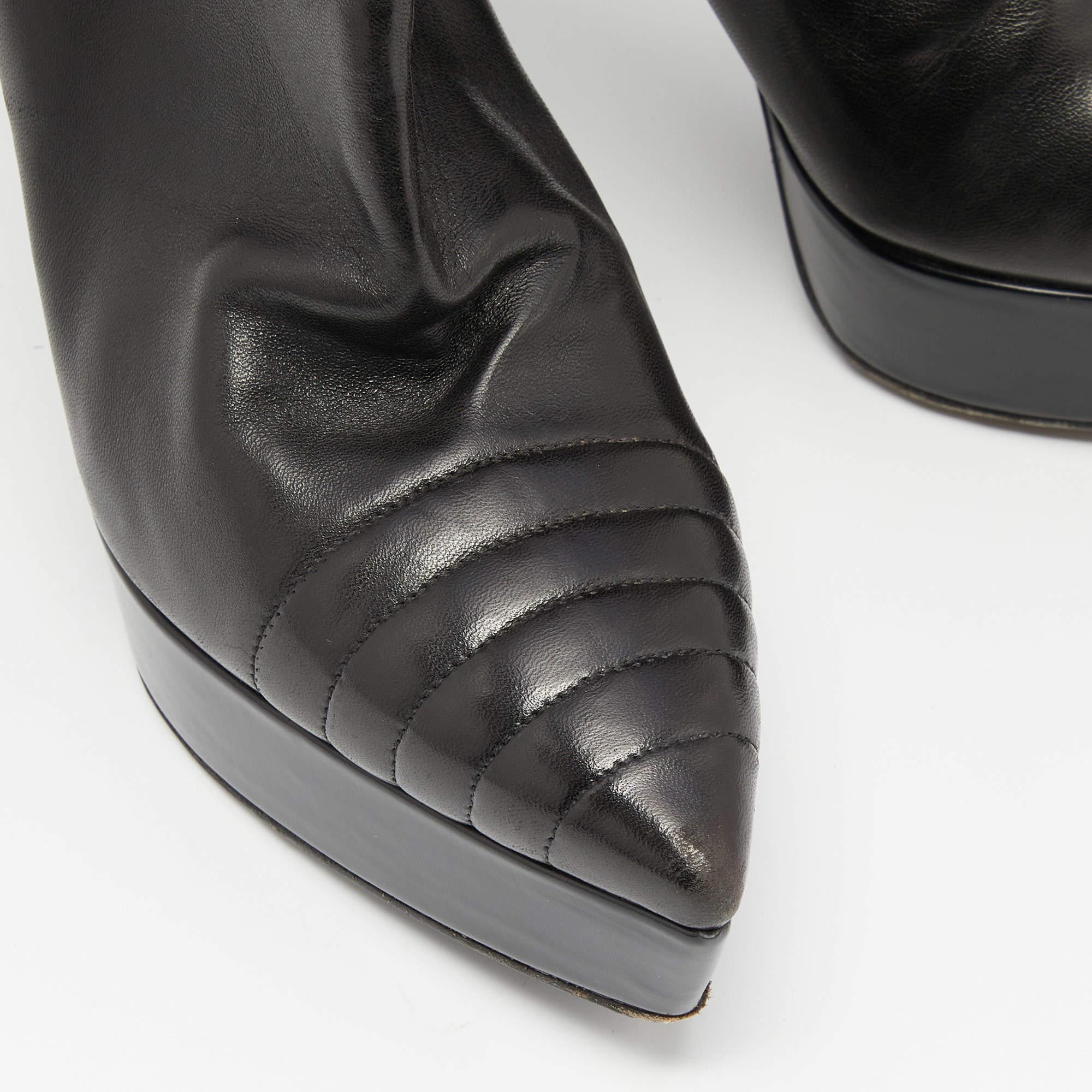 Prada Black Leather Platform Ankle Booties Size 38 2