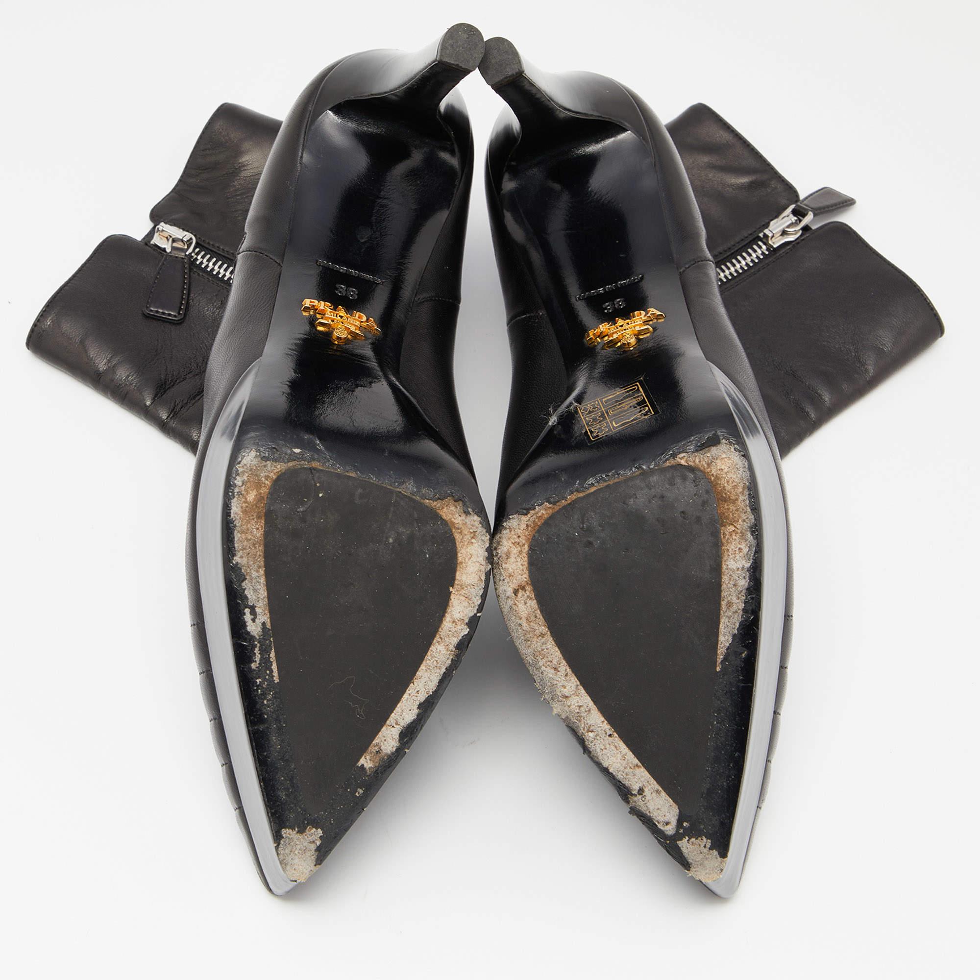 Prada Black Leather Platform Ankle Booties Size 38 4