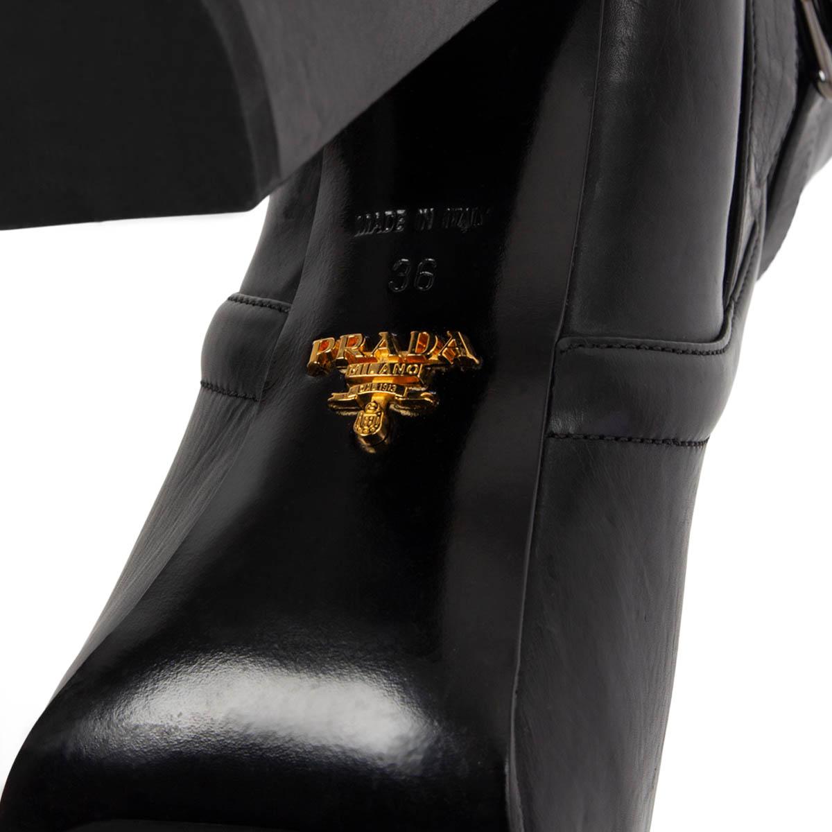 PRADA black leather PLATFORM ANKLE Boots Shoes 36 In Excellent Condition For Sale In Zürich, CH