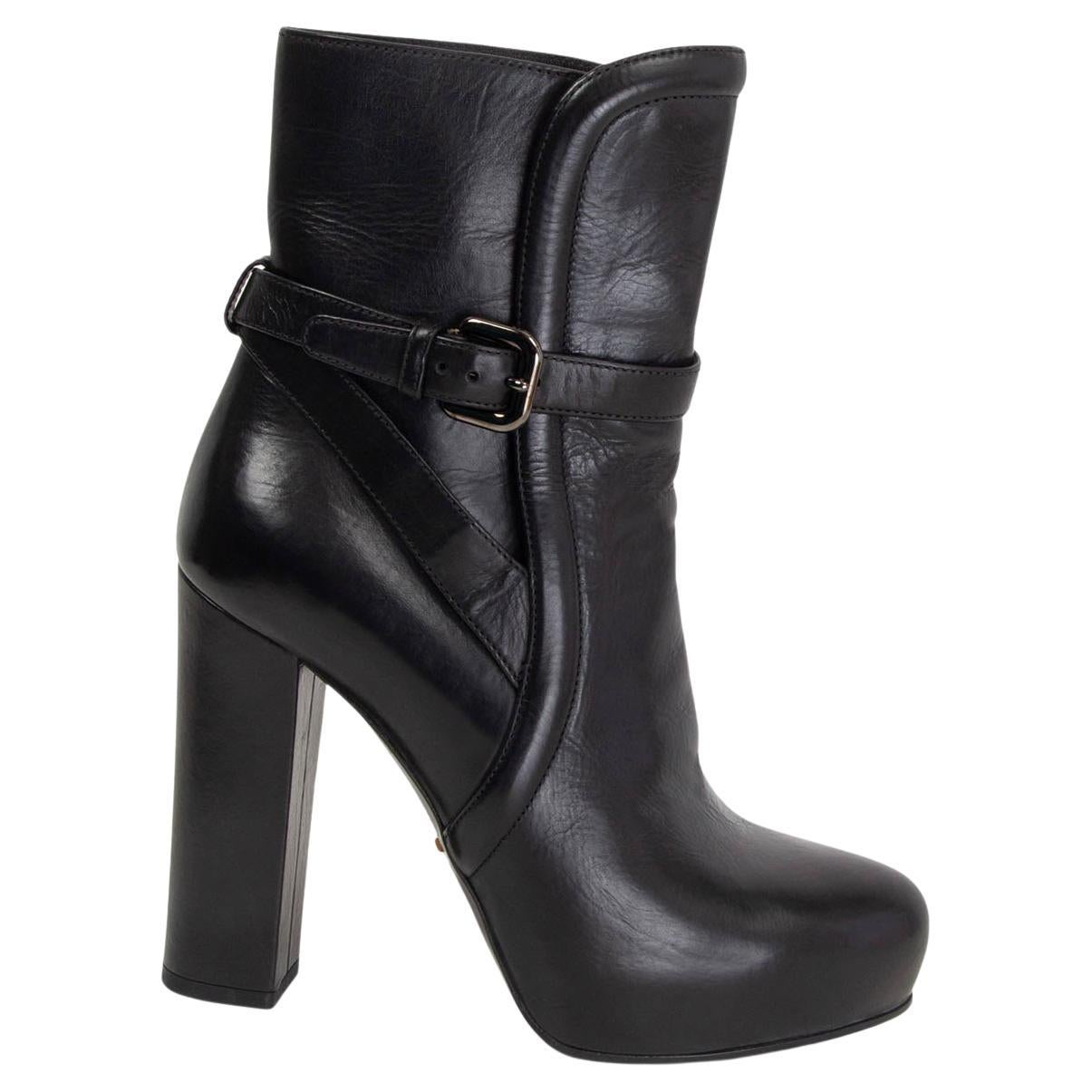PRADA black leather PLATFORM ANKLE Boots Shoes 36 For Sale
