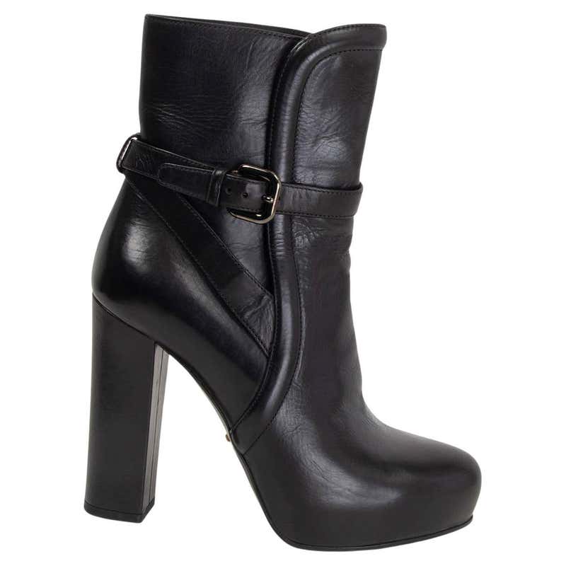 PRADA black leather PLATFORM ANKLE Boots Shoes 36 For Sale at 1stDibs