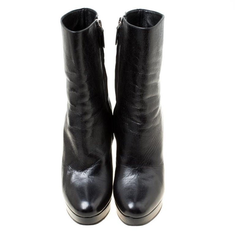 Prada Black Leather Platform Ankle Boots Size 36 For Sale at 1stDibs