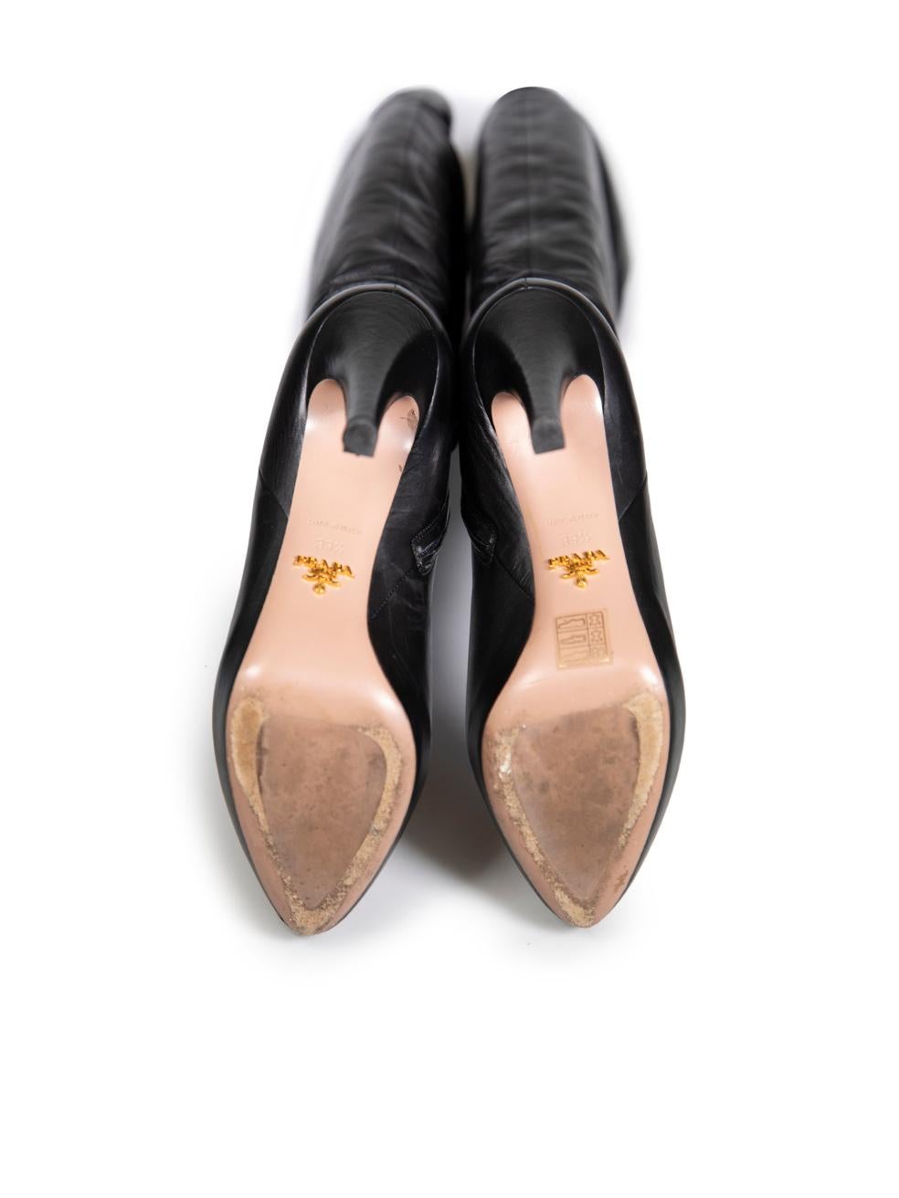 Women's Prada Black Leather Platform Knee Length Boots Size IT 39.5 For Sale