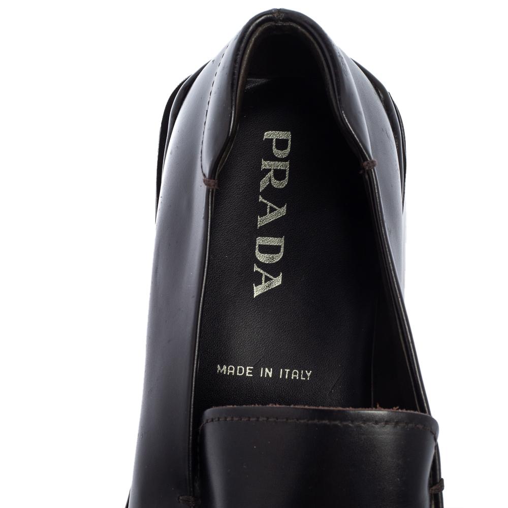 Men's Prada Black Leather Platform Loafers Size 42