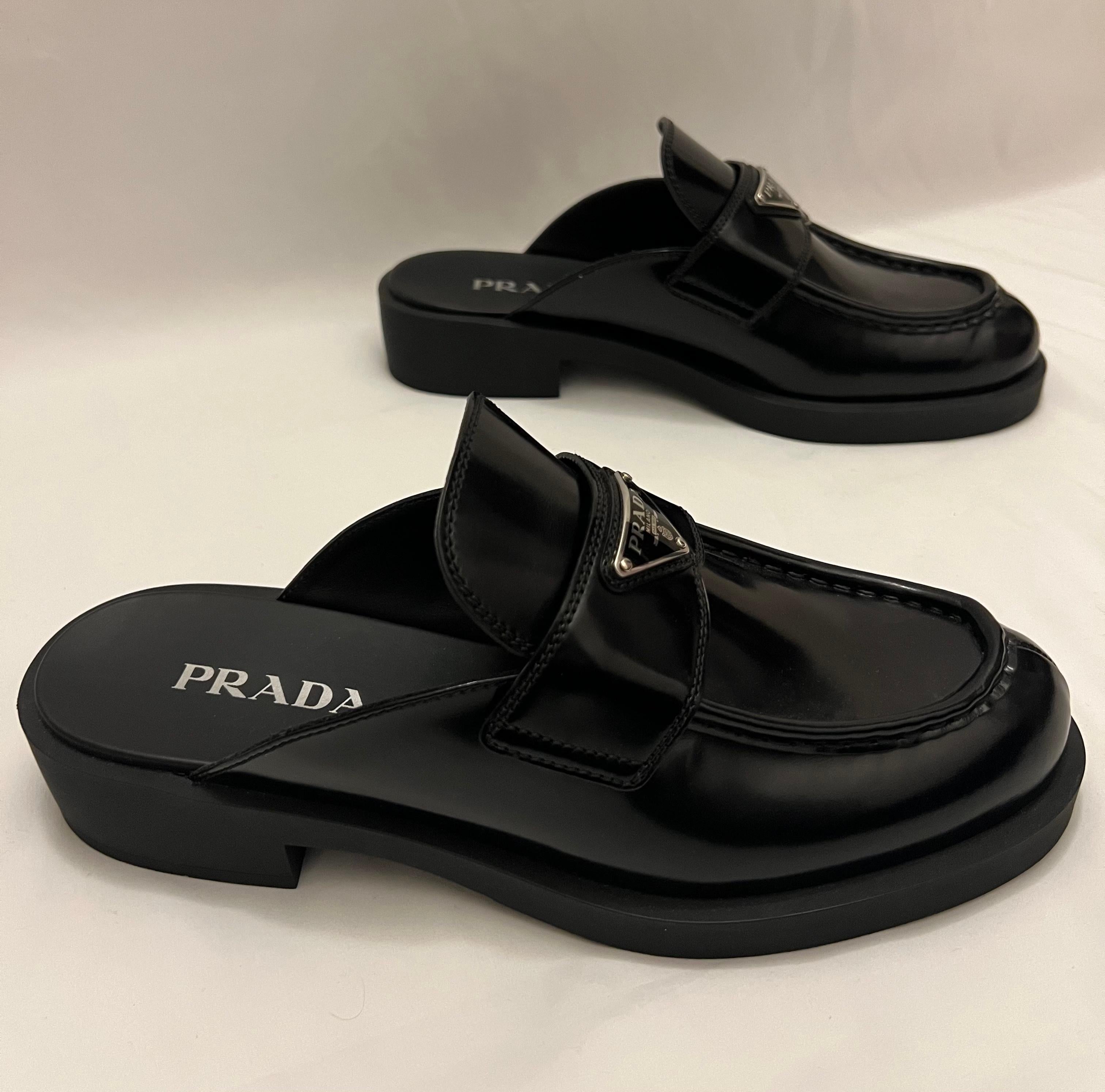 prada loafers open back