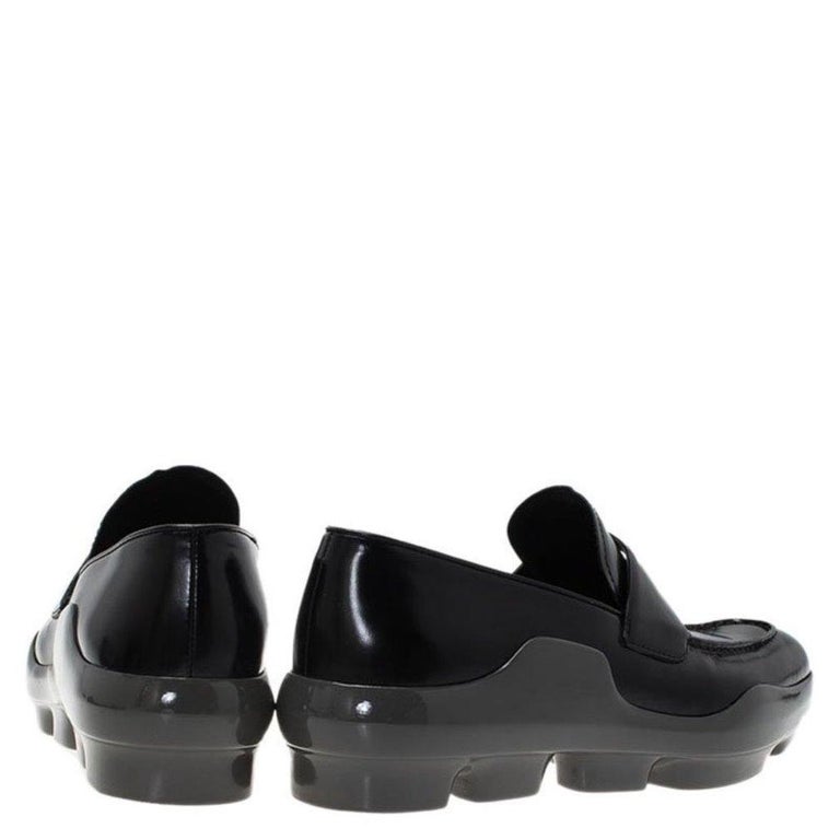 Prada Black Leather Platform Penny Loafers Size 39 For Sale at 1stDibs