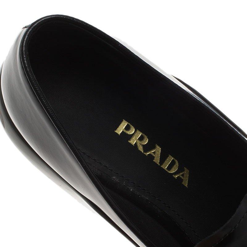 Women's Prada Black Leather Platform Penny Loafers Size 39