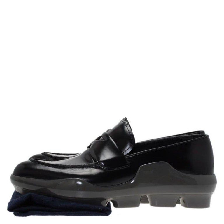 Prada Black Leather Platform Penny Loafers Size 39 For Sale at 1stDibs
