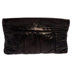 Used Prada Black Leather Pleated Clutch