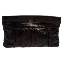 Prada Black Leather Pleated Clutch