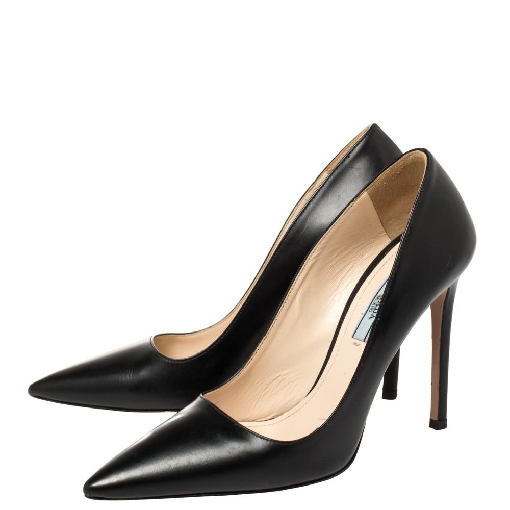 Prada Black Leather Pointed Toe Pumps Size 39