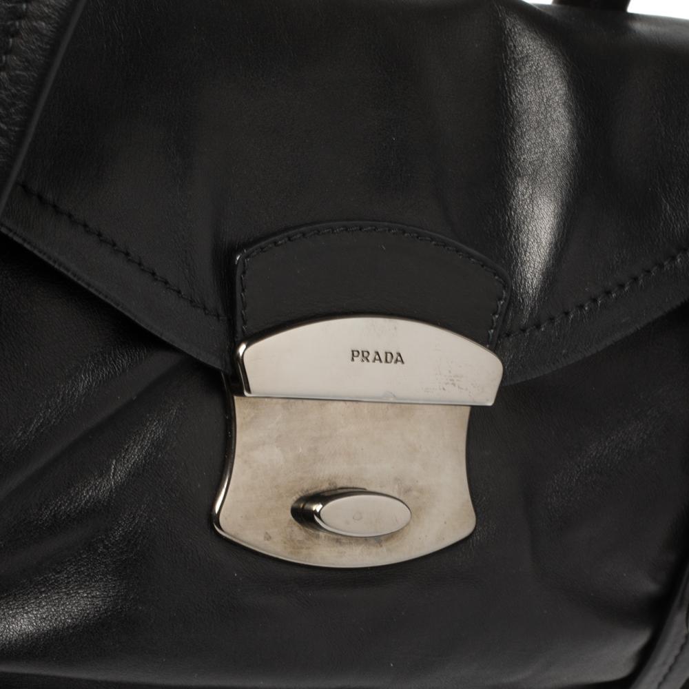 Prada Black Leather Pushlock Shoulder Bag 6