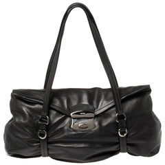 Prada Black Leather Pushlock Shoulder Bag