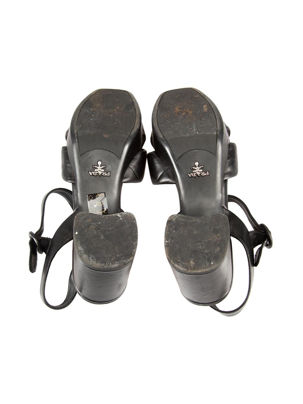 Women's Prada Black Leather Quilted Logo Platform Sandals Size IT 40.5