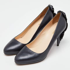 Prada Black Leather Raffles Detail Pumps Size 40.5