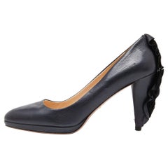 Prada Black Leather Raffles Detail Pumps Size 40.5