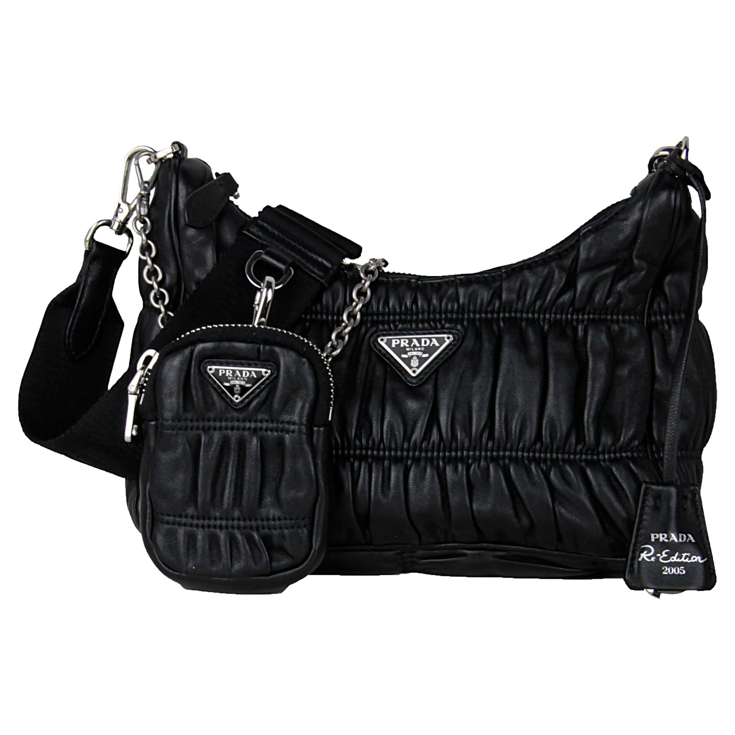 Prada Black Leather Re-Edition 2005 Nappa Gaufré Crossbody Bag For Sale at  1stDibs | prada re-edition 2005 nappa gaufré bag, prada black bag, prada re  edition gaufre