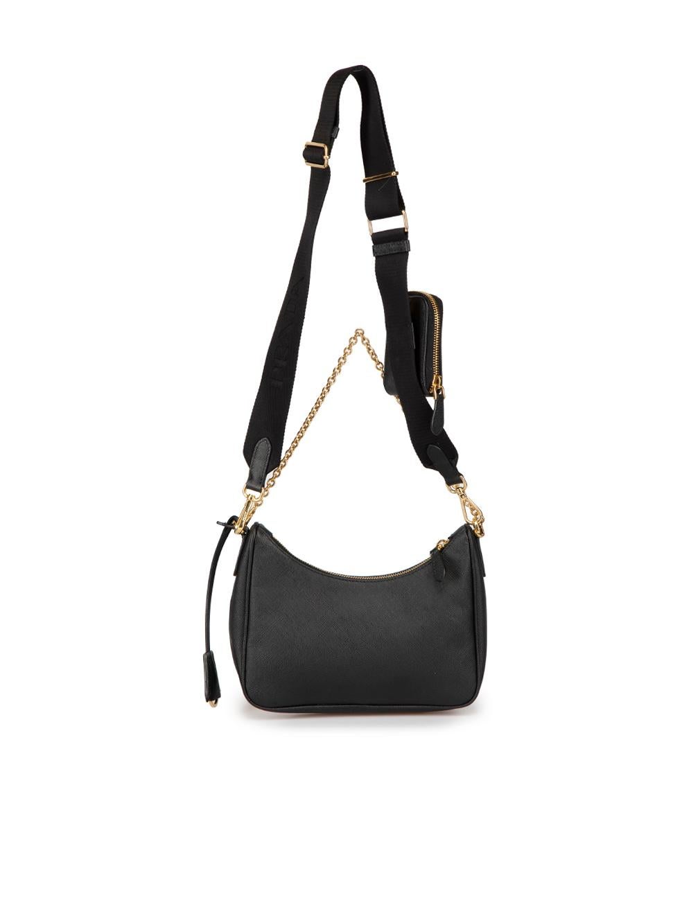 Prada Black Leather Re-Edition 2005 Saffiano Lux Hobo Crossbody In Excellent Condition In London, GB