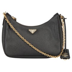 Prada Black Leather Re-Edition 2005 Saffiano Lux Hobo Crossbody