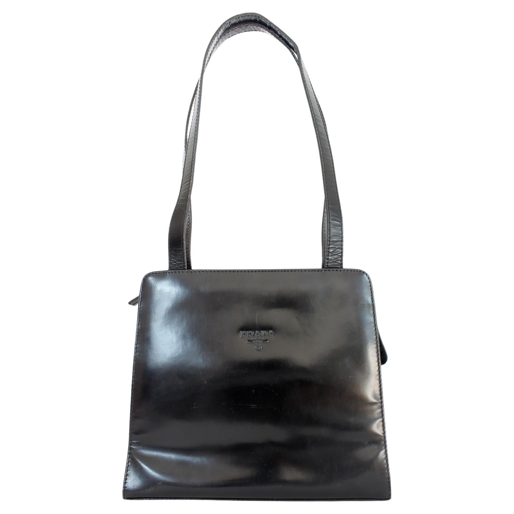Prada Black Leather Rigid Shoulder Bag 1990s