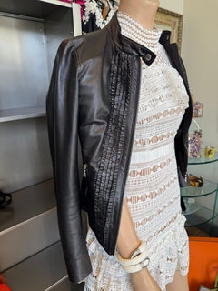 Prada Black Leather & Rouches Jacket size IT 40