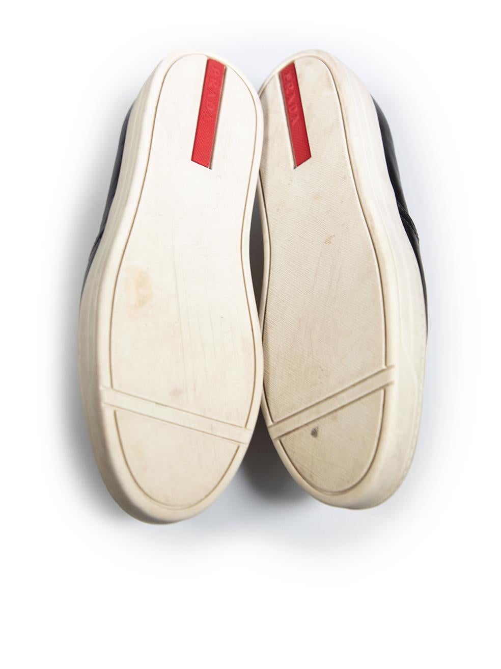 Women's Prada Black Leather Round Toe Slip Ons Size IT 37.5 For Sale