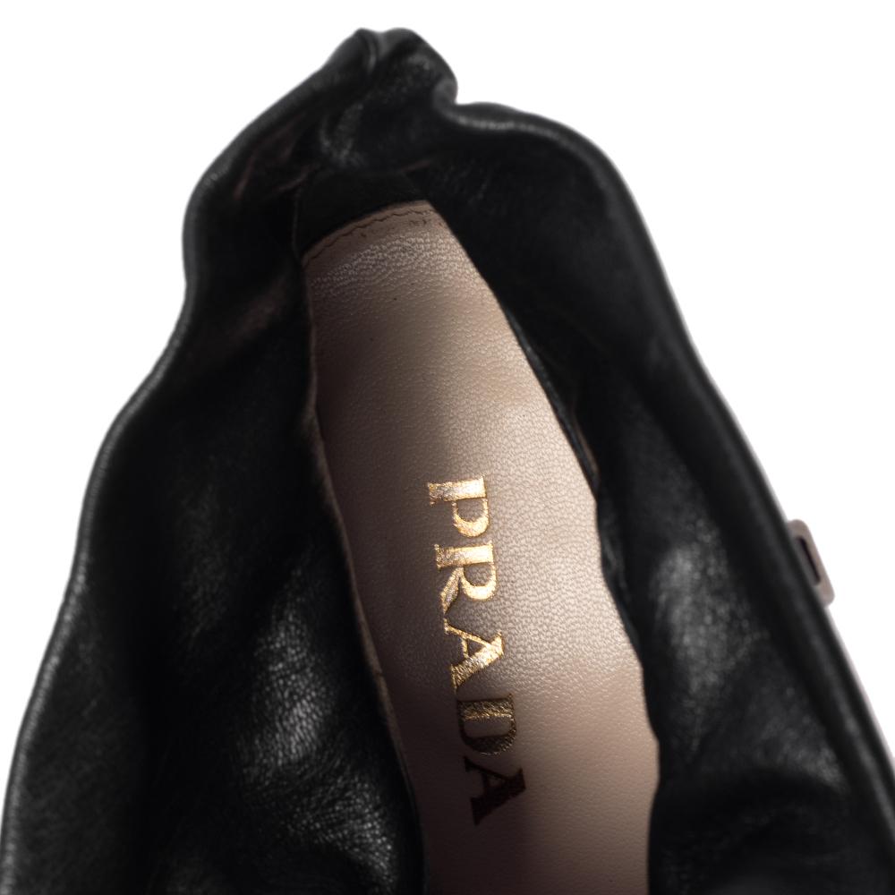 Prada Black Leather Ruffle Detail Platform Ankle Length Booties Size EU 36.5 1