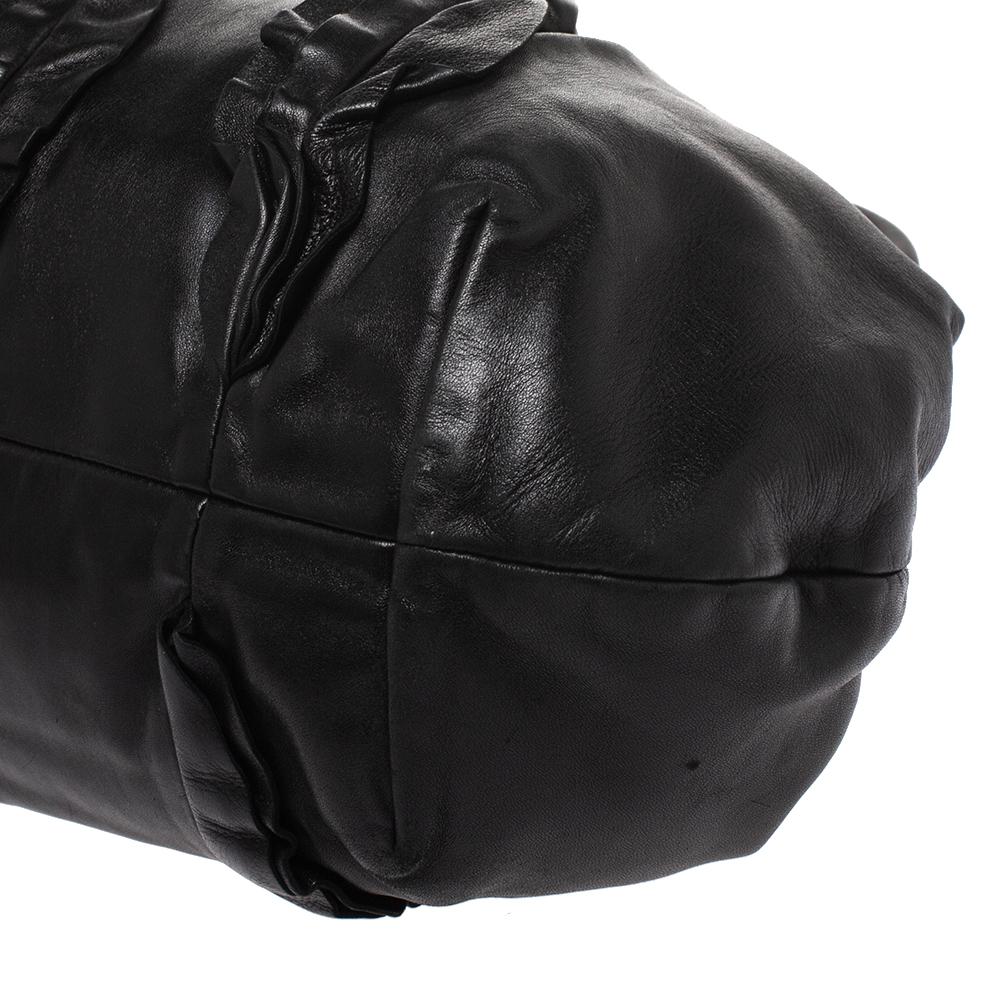 Prada Black Leather Ruffle Mordore Hobo 4