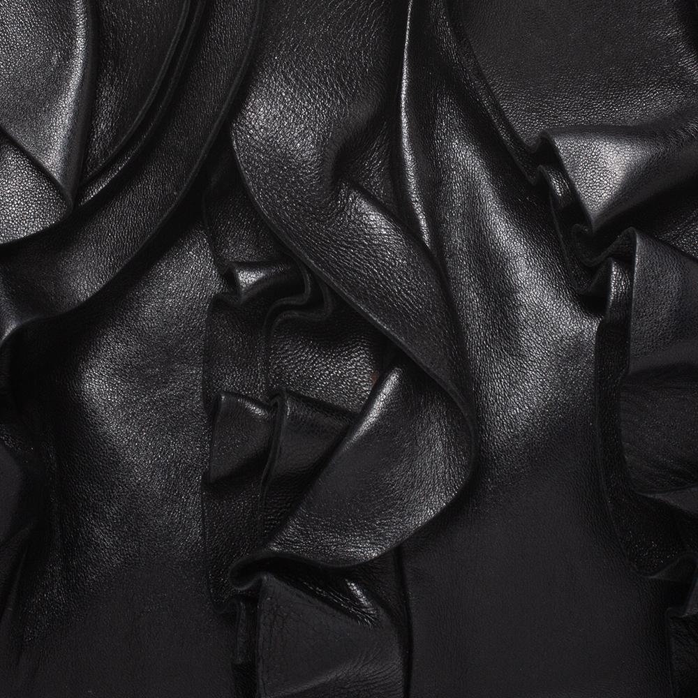 Women's Prada Black Leather Ruffle Mordore Hobo