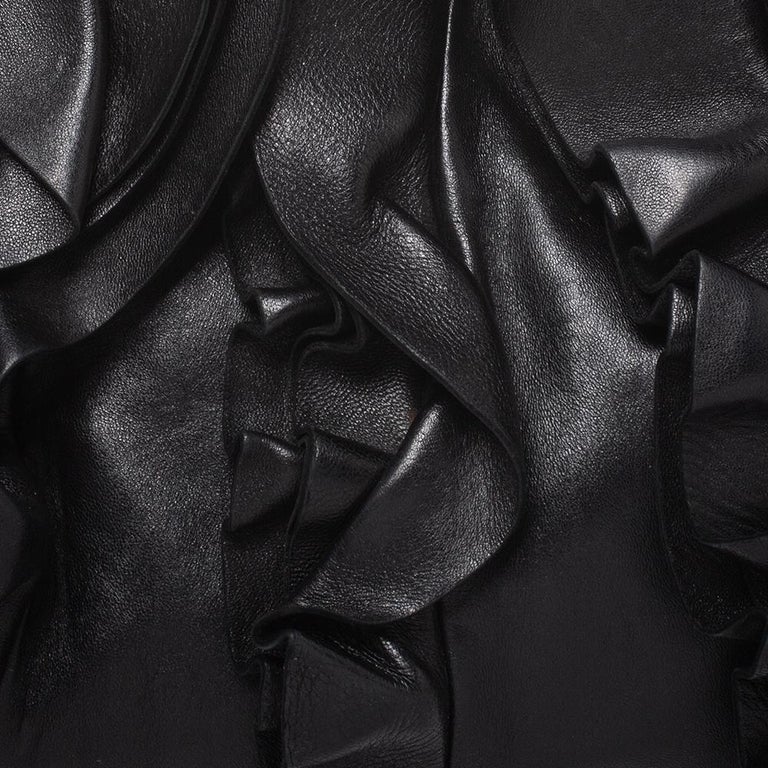 Prada Black Leather Ruffle Mordore Hobo 2