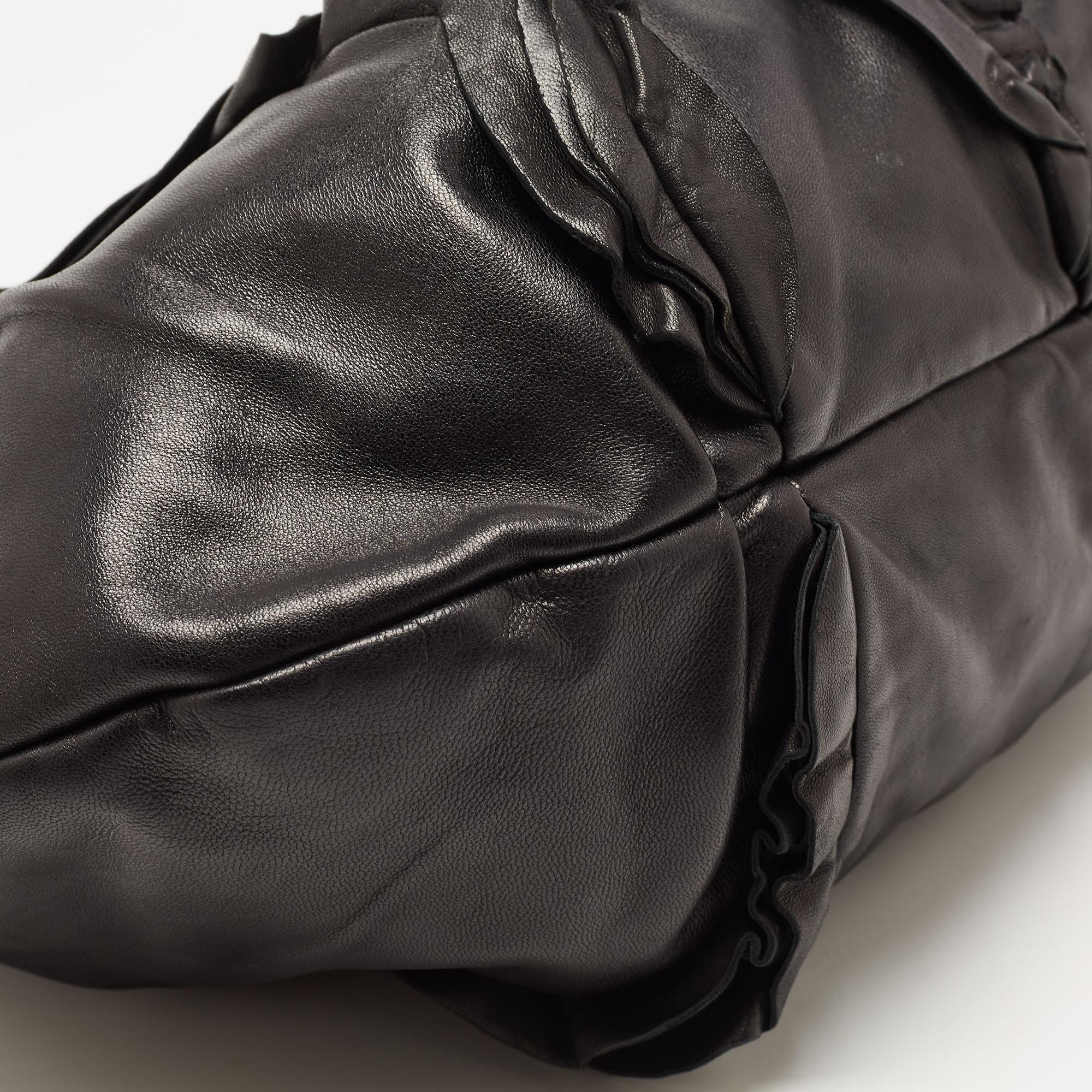 Prada Black Leather Ruffle Shoulder Bag 8