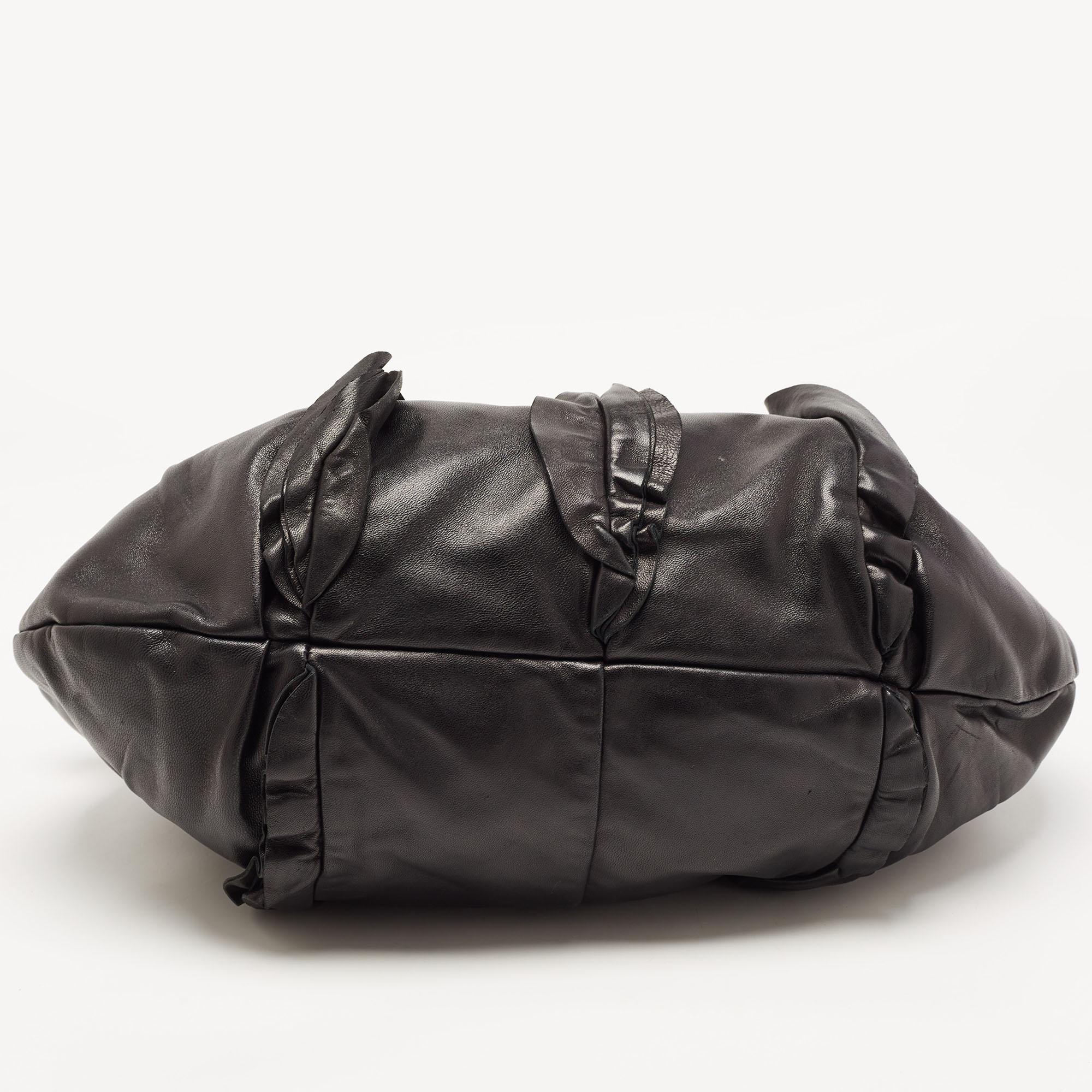 Prada Black Leather Ruffle Shoulder Bag 1