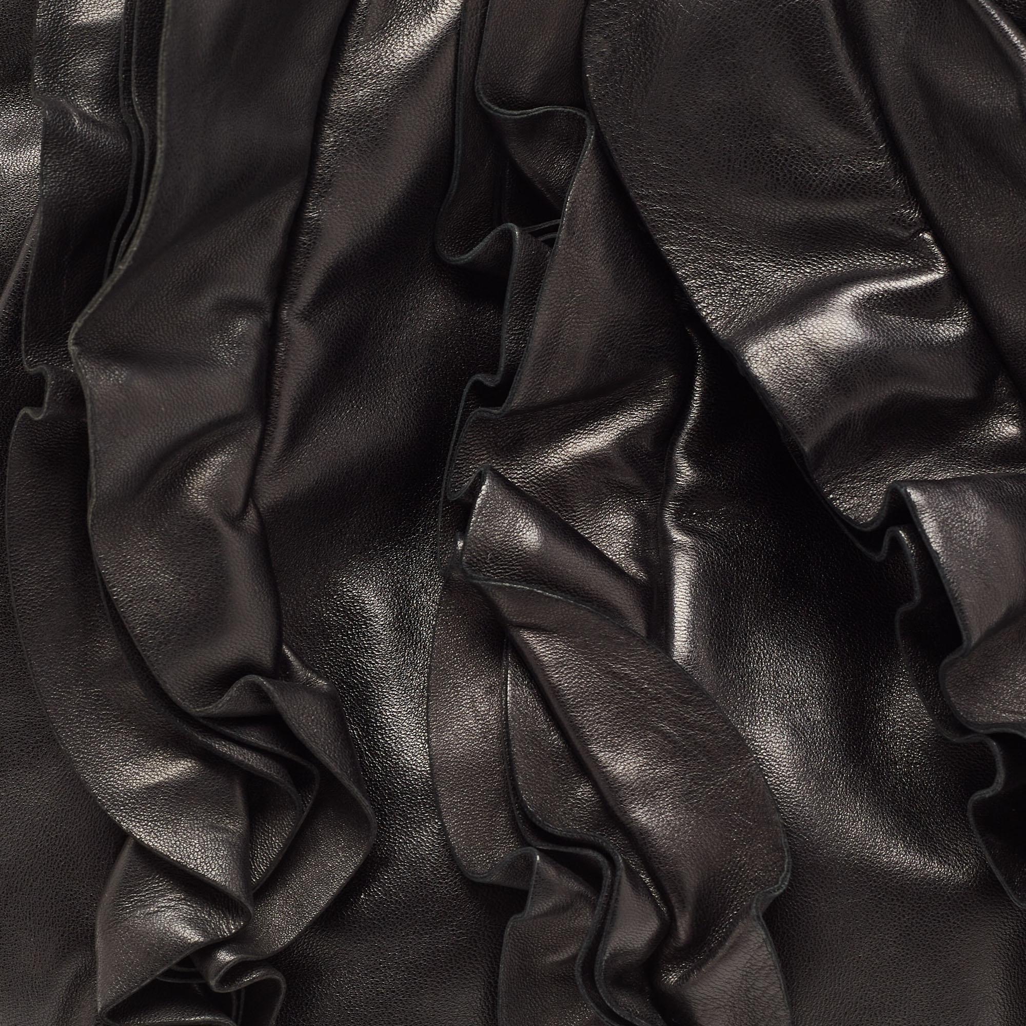 Prada Black Leather Ruffle Shoulder Bag 2
