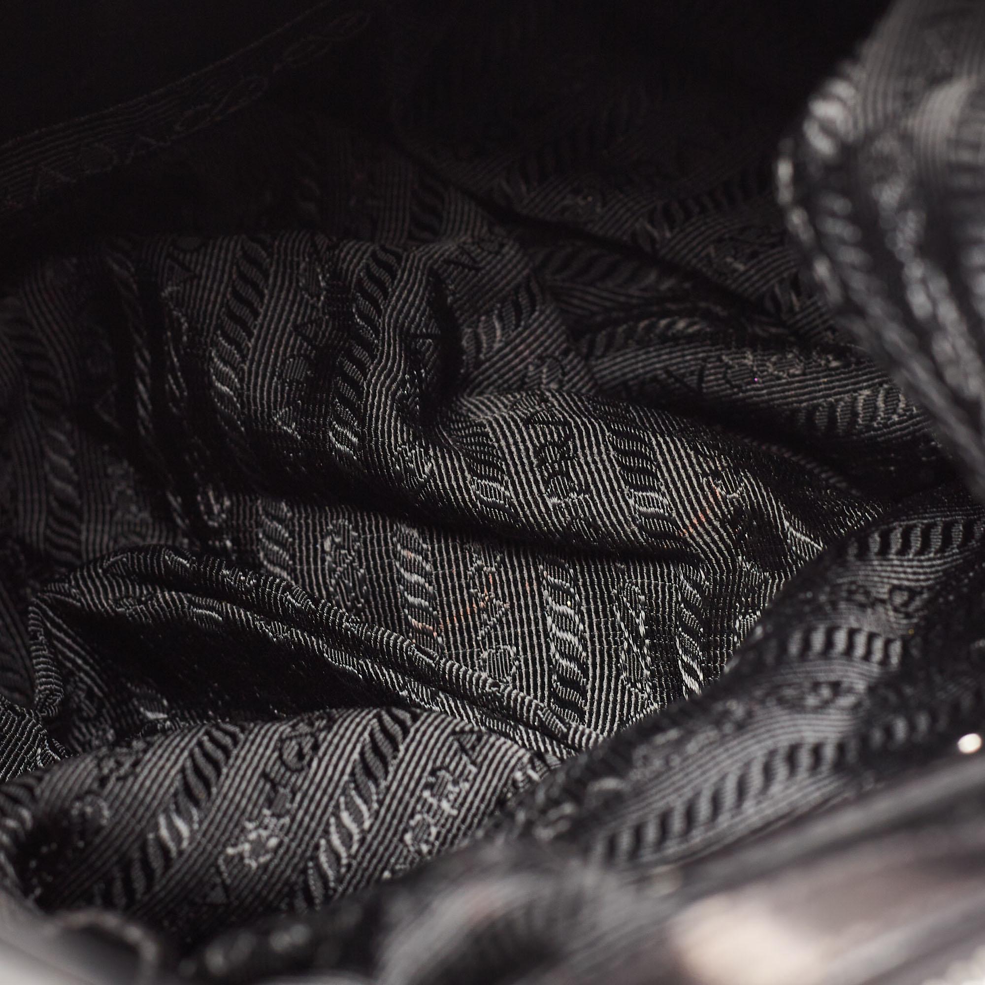 Prada Black Leather Ruffle Shoulder Bag 4
