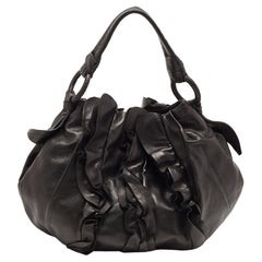 Prada Black Leather Ruffle Shoulder Bag