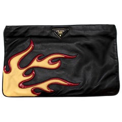 Prada Black Leather Runway Flame Pouch