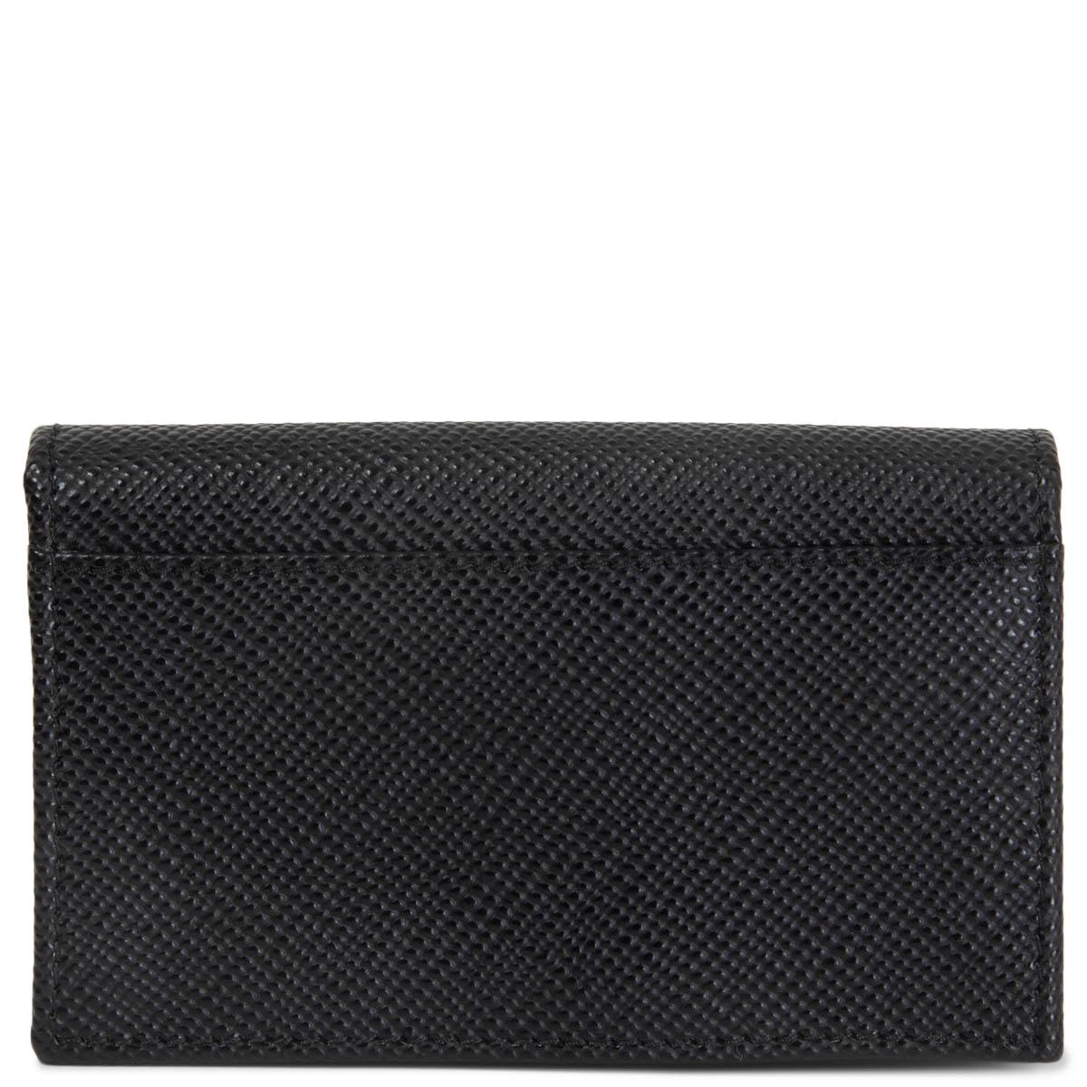 Black PRADA black leather SAFFIANO Credit Card & Coin Wallet