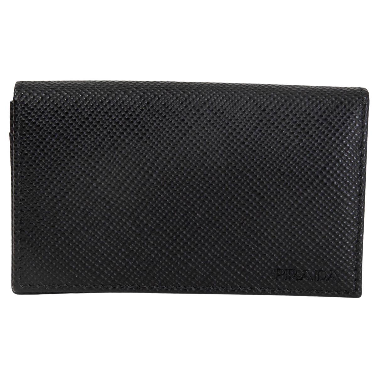 Prada Mens Saffiano Flap Card Holder Wallet Black 2MC122