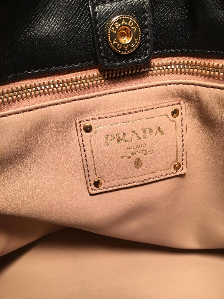 Prada Black Leather Saffiano Top Handle Tote Shoulder Bag For Sale at