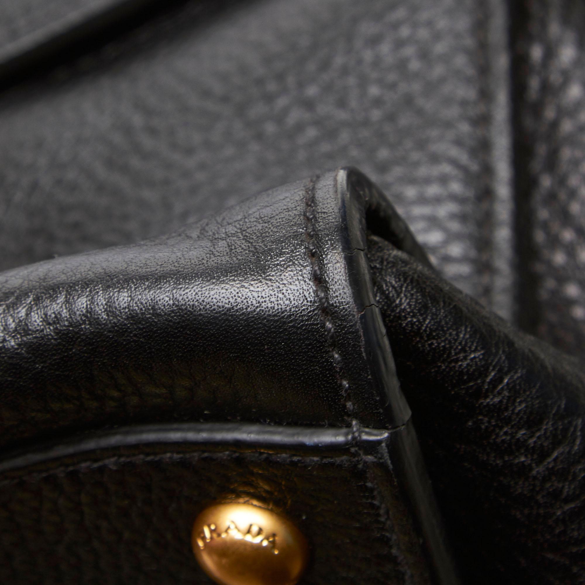Prada Black Leather Satchel For Sale 8