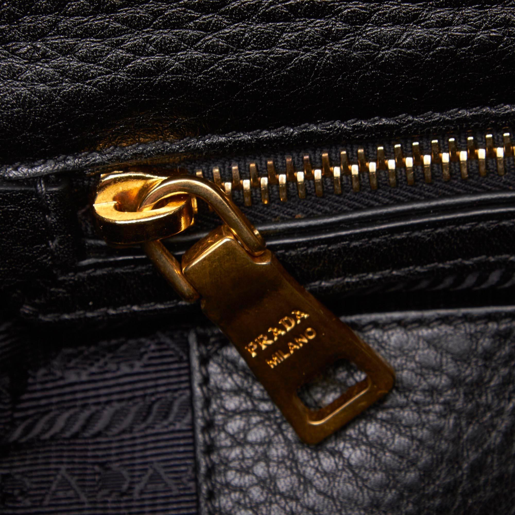 Prada Black Leather Satchel For Sale 9
