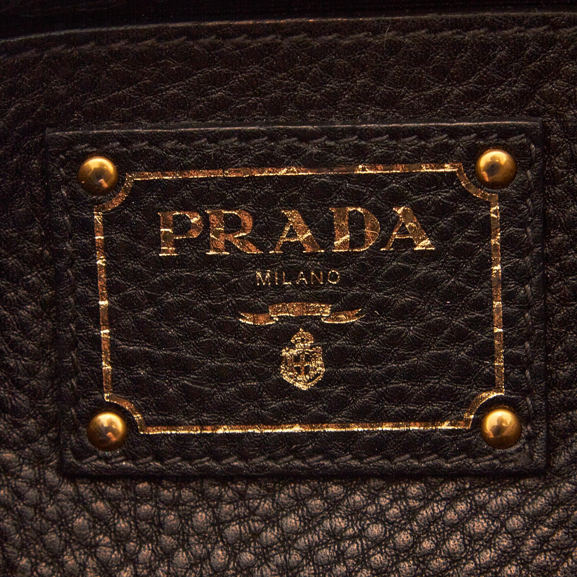 Prada Black Leather Satchel For Sale 2