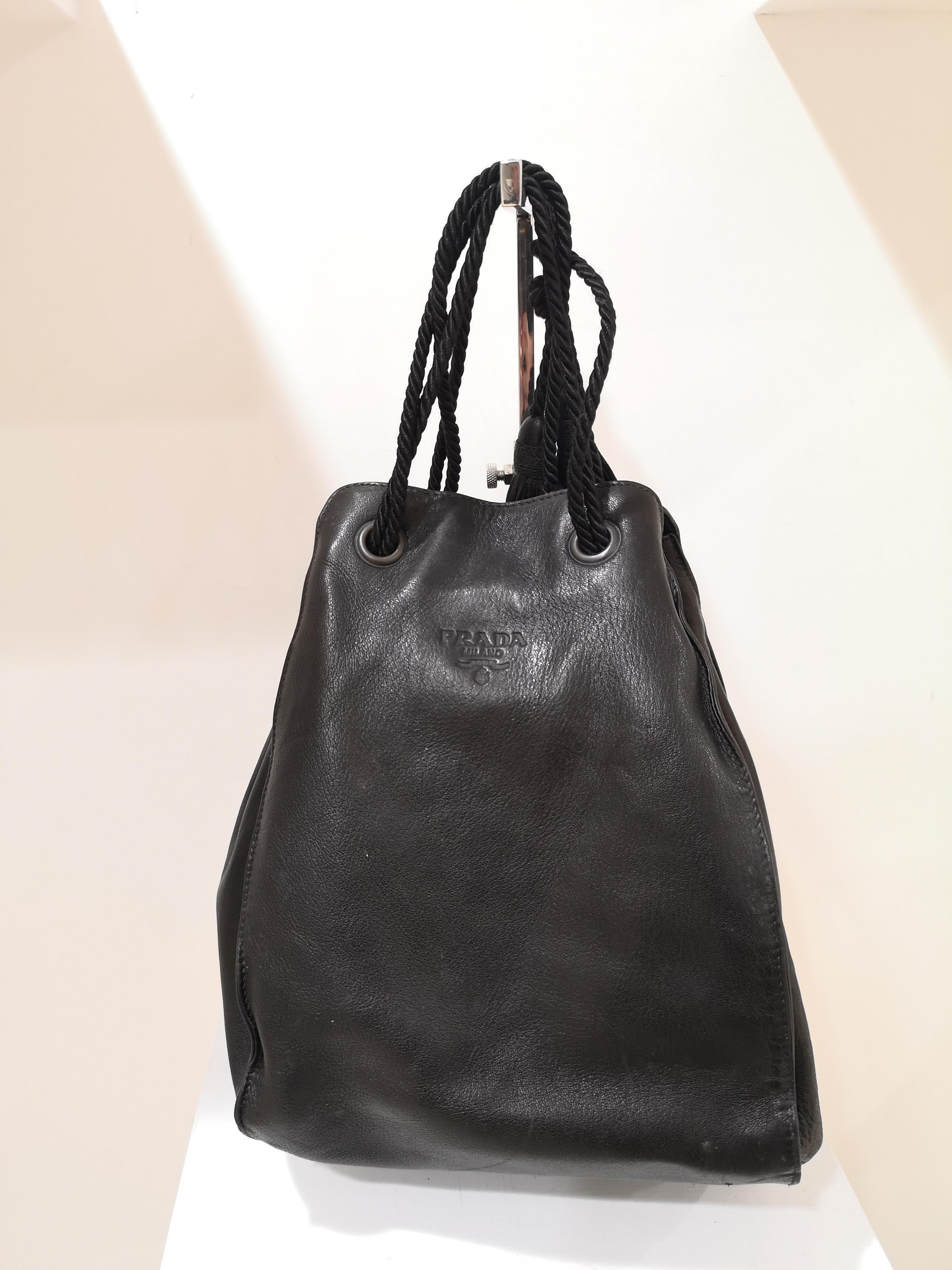 Prada black leather satchel 1