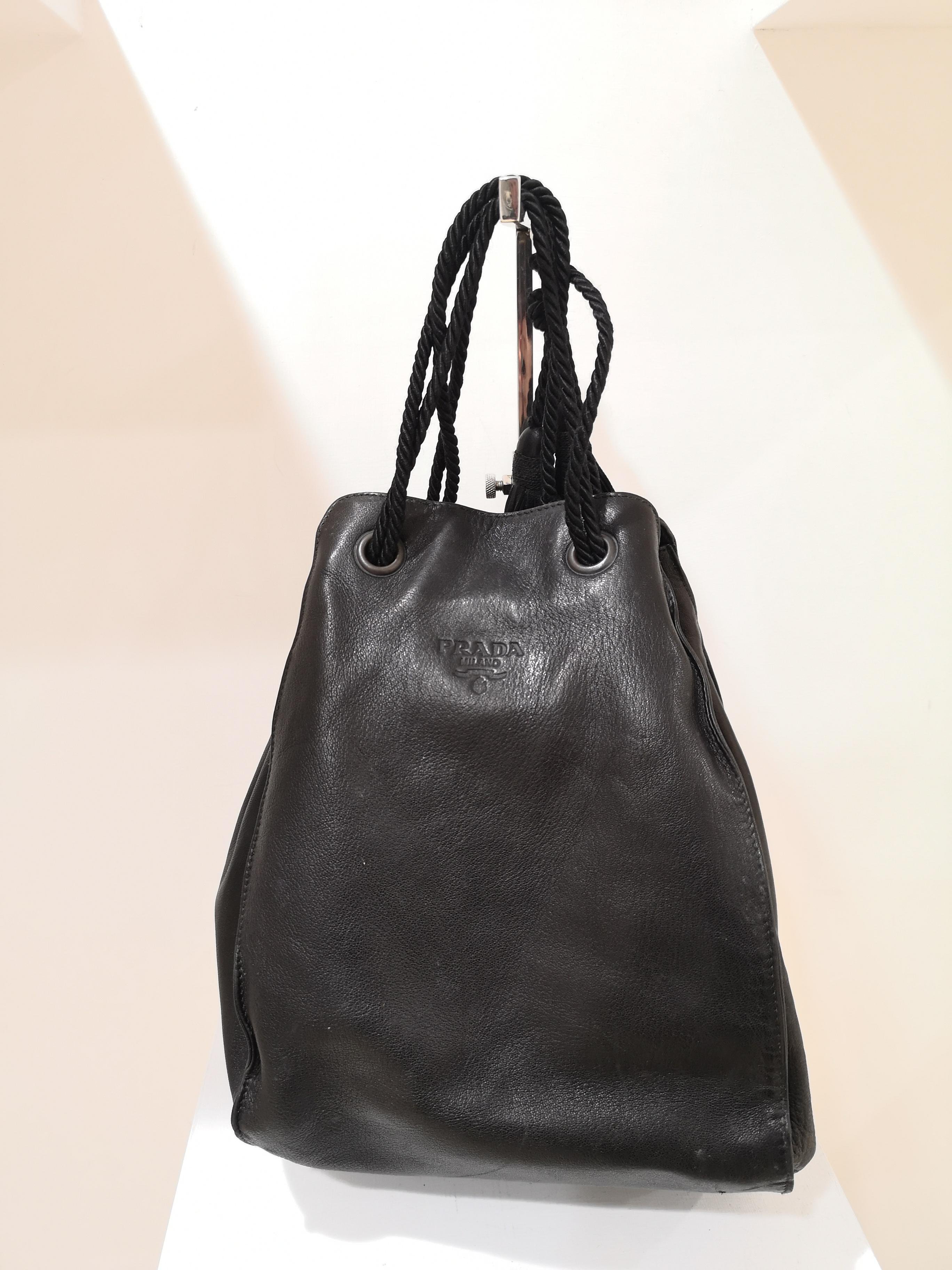 Prada black leather satchel 2