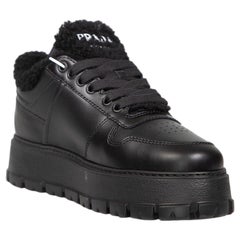 Prada Black Leather Shearling Lined Trainers Size IT 36