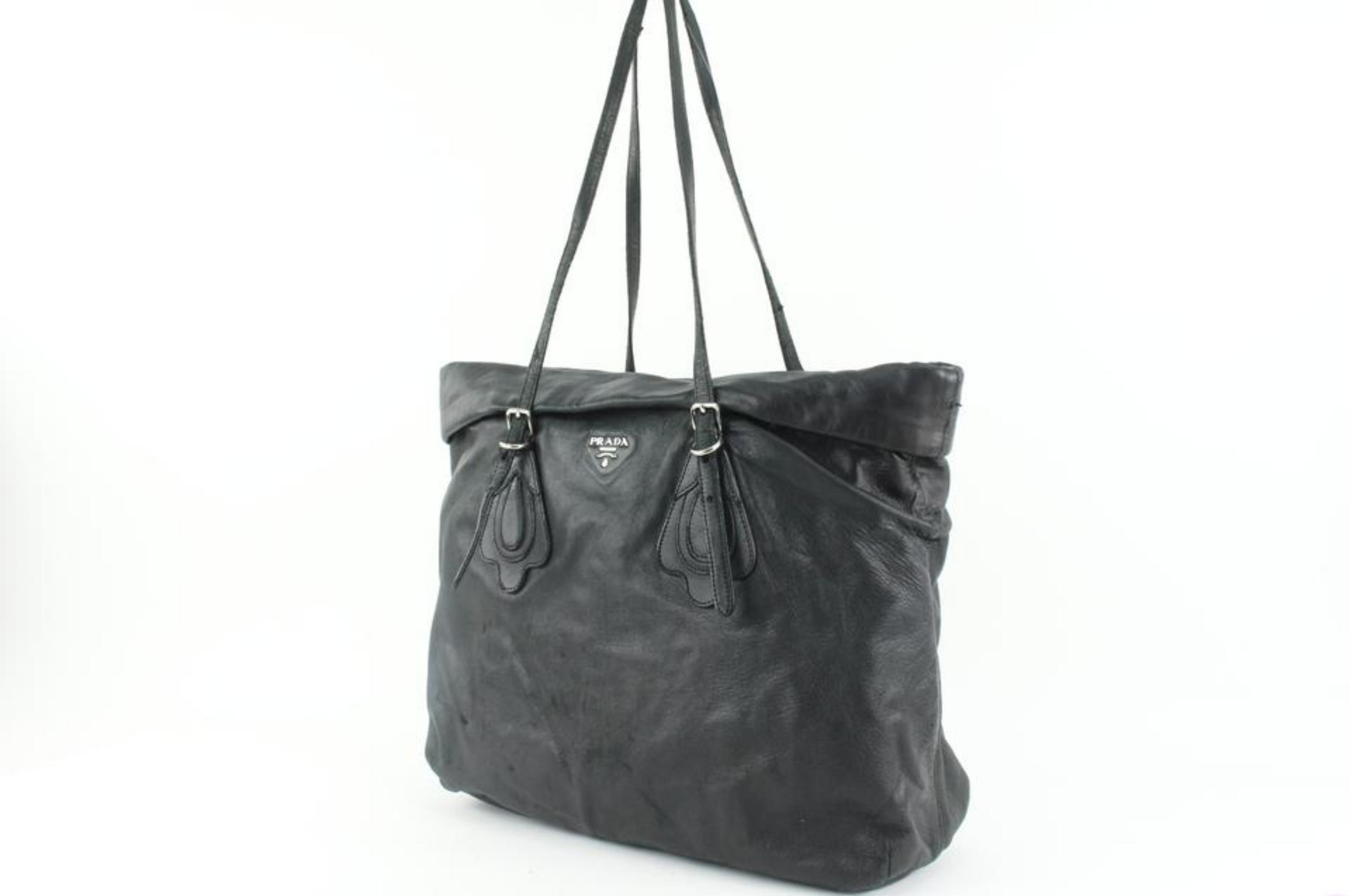 Prada Black Leather Shopper Tote Bag 14p19 For Sale 6