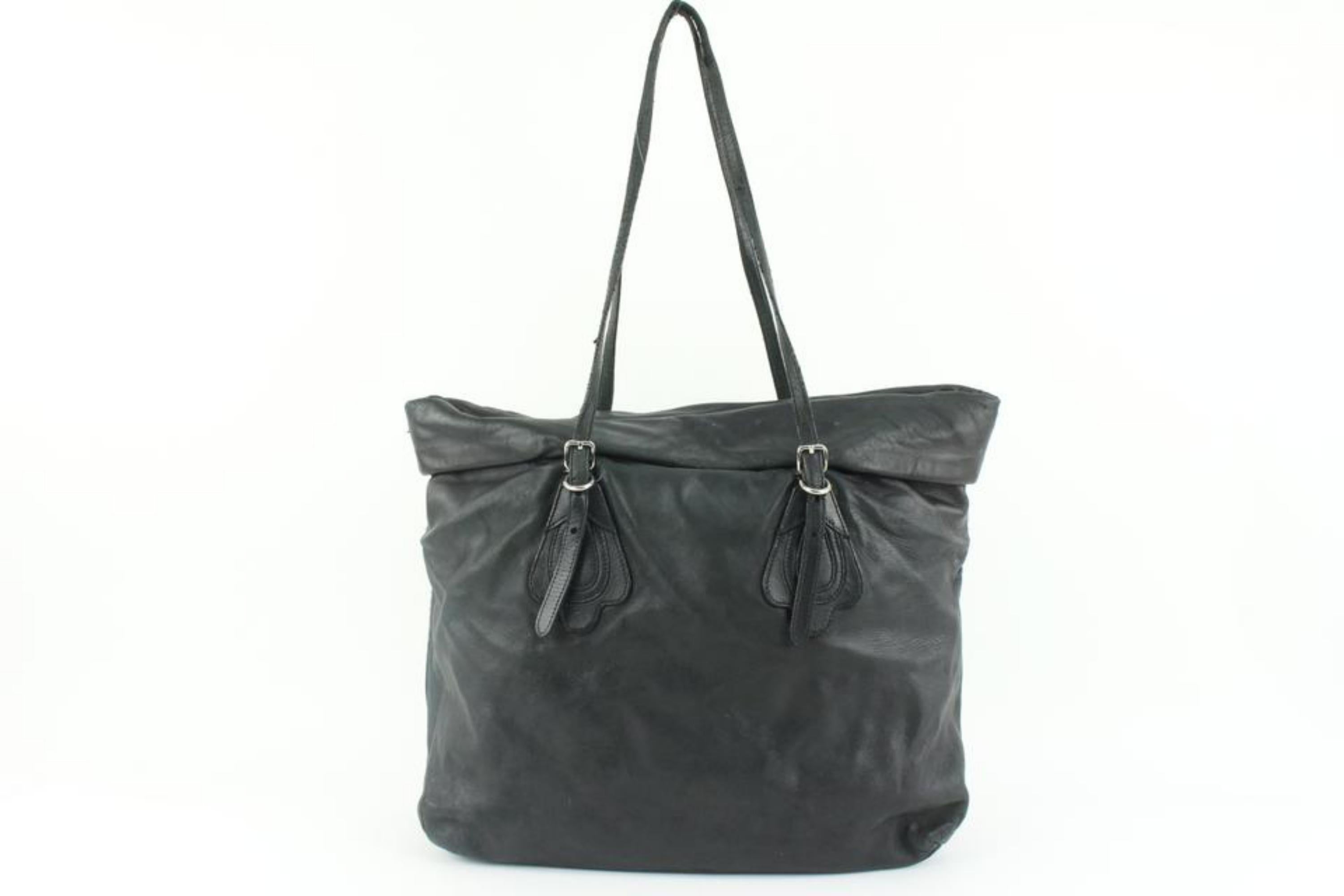 Prada Black Leather Shopper Tote Bag 14p19 For Sale 1