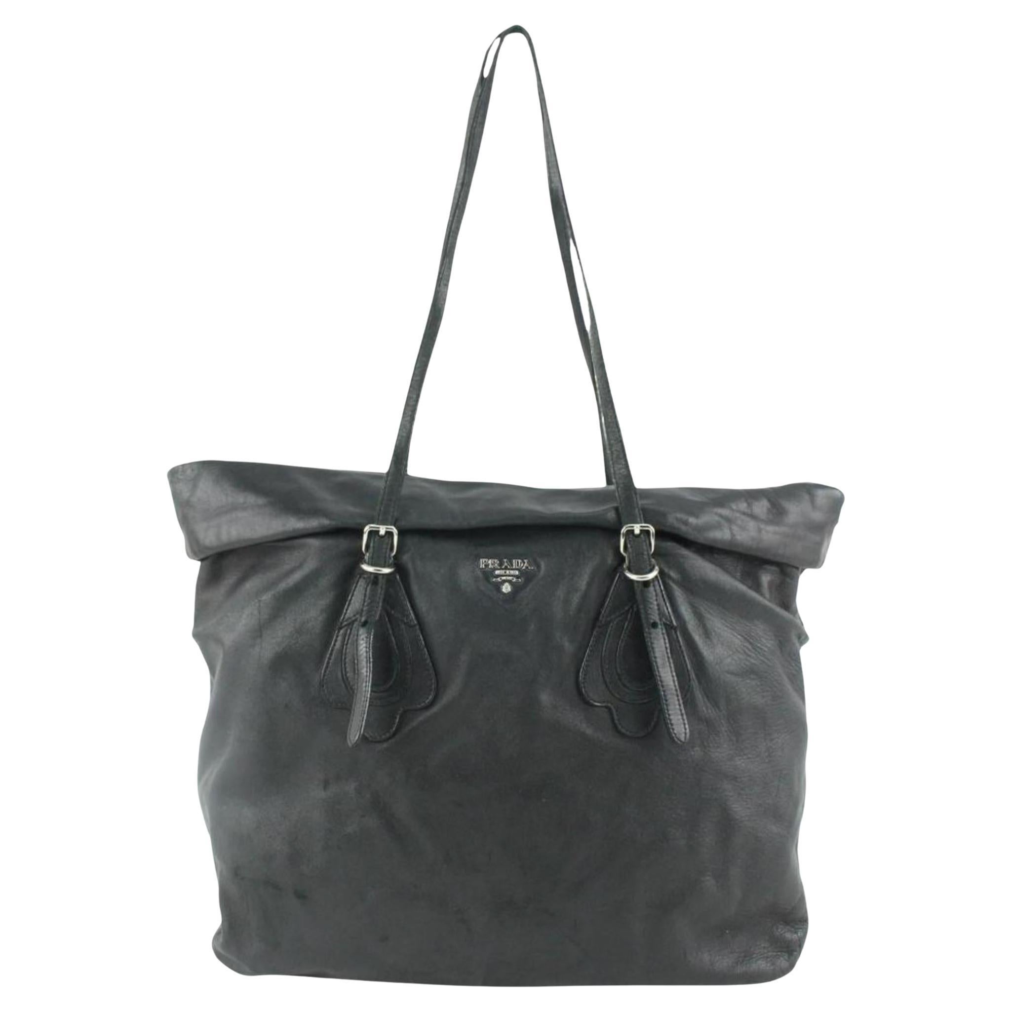 Prada Black Leather Shopper Tote Bag 14p19 For Sale