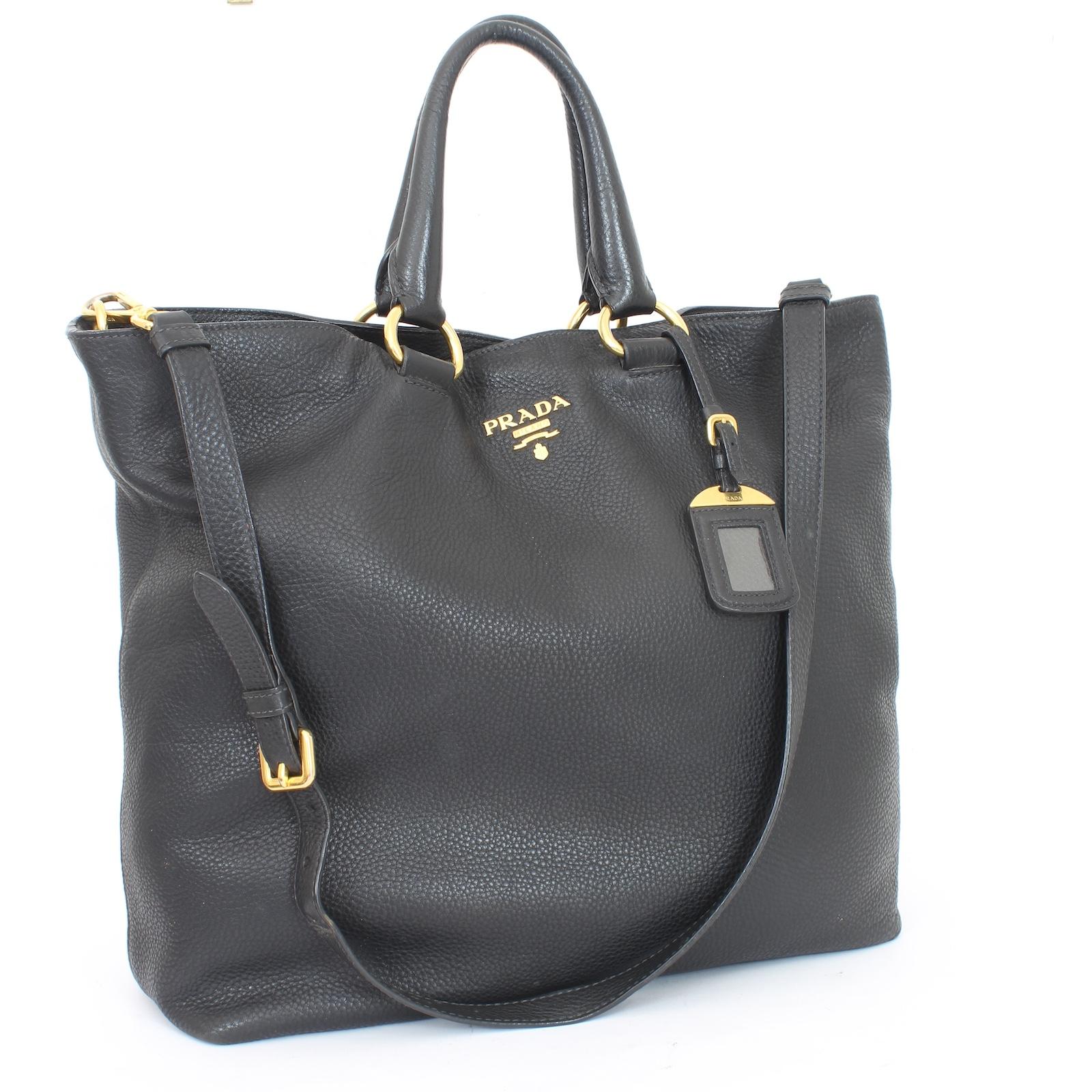 Prada Black Leather Shopper Tote Bag 2000s In Good Condition In Brindisi, Bt