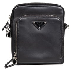 Prada Black Leather Shoulder Bag with Pouch